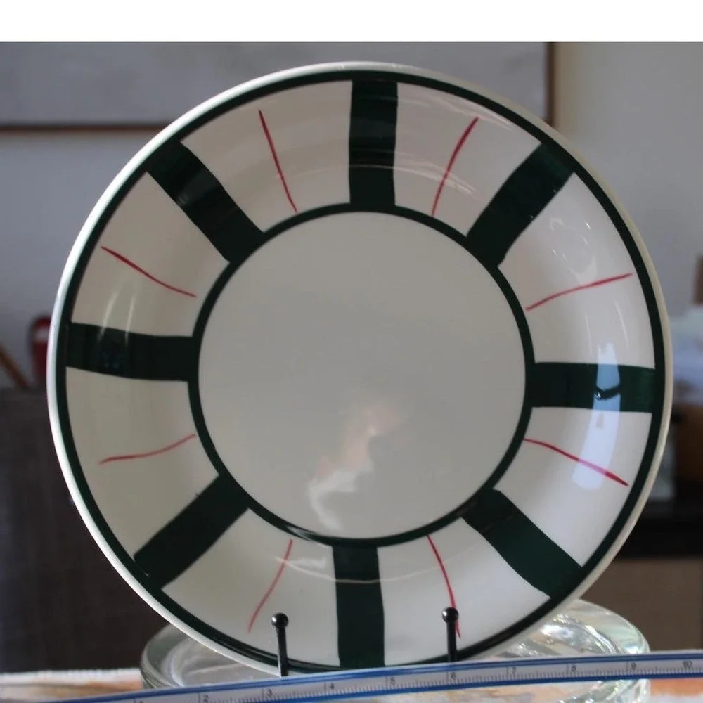 Furio Italy Large 12 inch Serving‎ Plate Platter Green Red Striped Ceramic